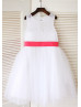 White Lace Tulle Keyhole Back Big Bow Flower Girl Dress